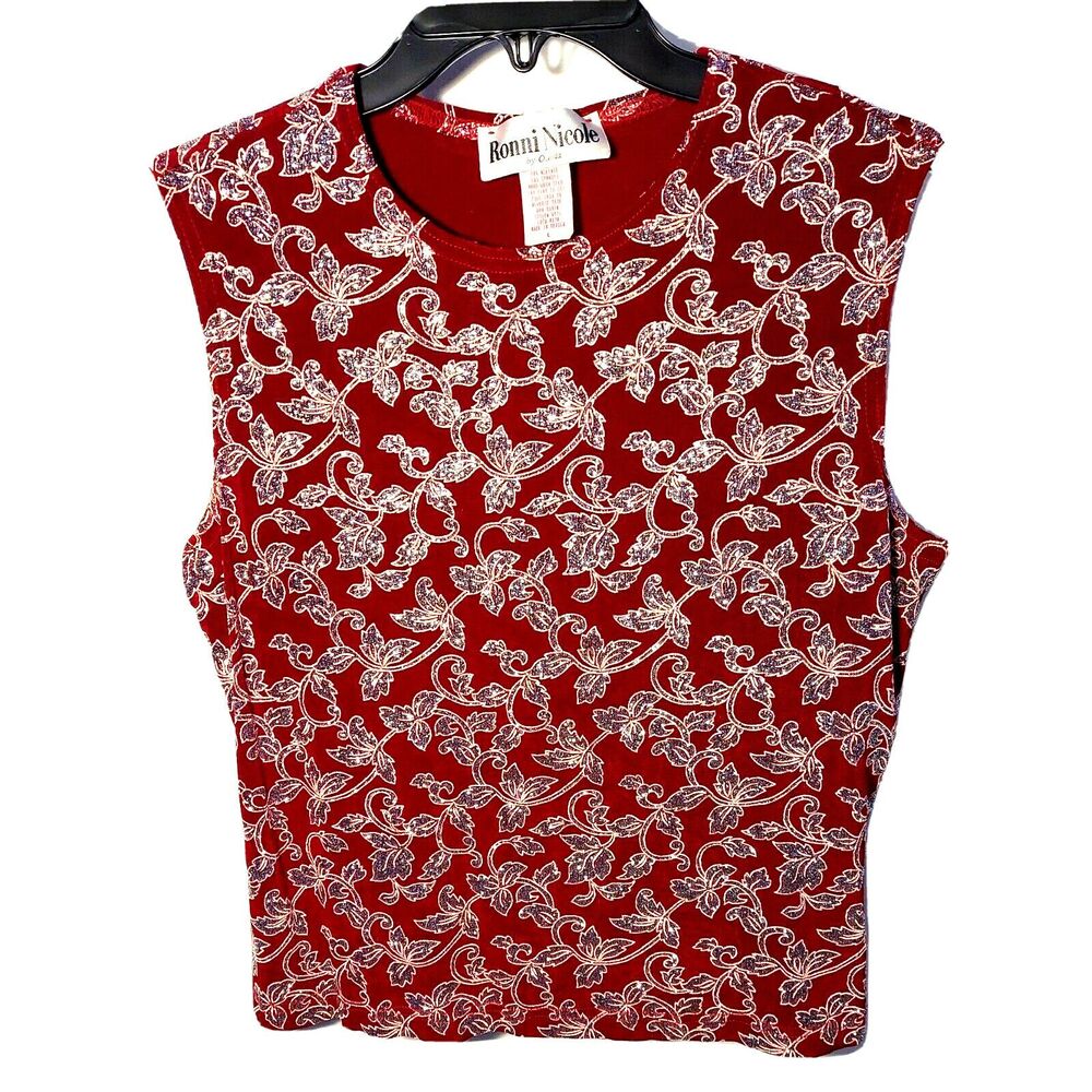 Ronni Nicole Ouida Sleeveless Top Sparkly Size Large Red Crop